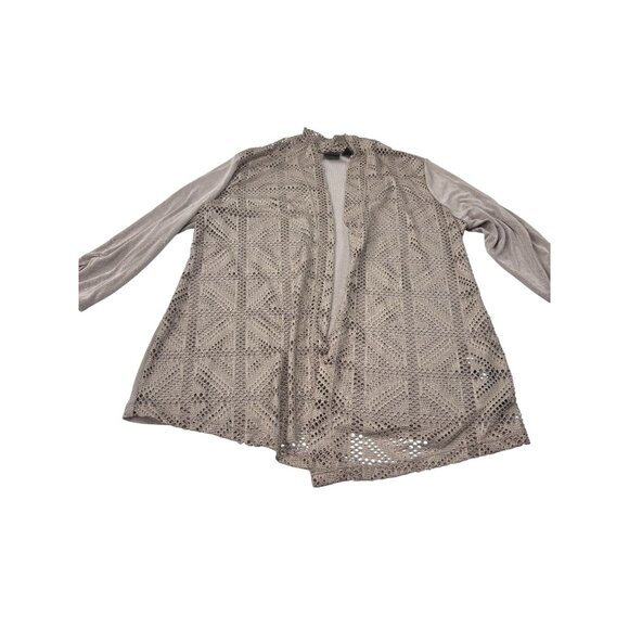 Travelers By Chicos Open Front Perforated Cardigan Size 2 Taupe Lightweight Topp - Picture 6 of 11
